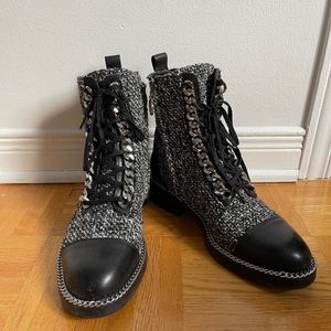 TWEED COMBAT BOOTS LEATHER